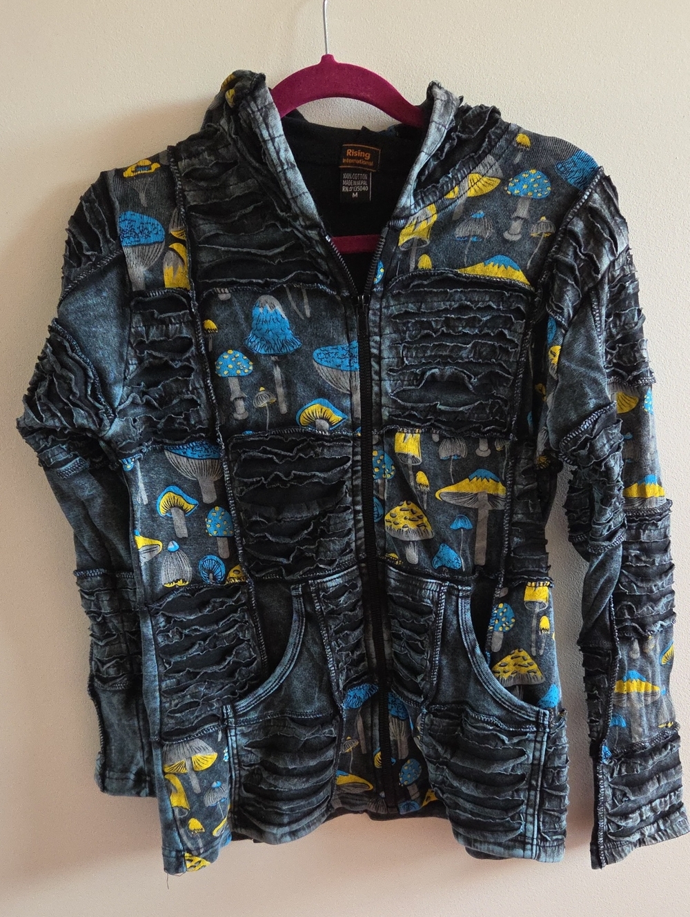 New! Trippy Mushroom Print Zip Hoodie Cotton Rave Festival
